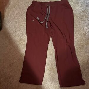Figs Maroon Relaxed Pants with Adjustable Waist